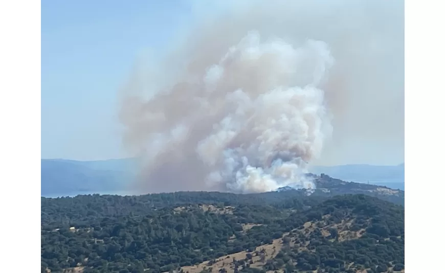 Assos Antik Kenti'nin bulunduğu köyde çıkan yangına müdahale ediliyor